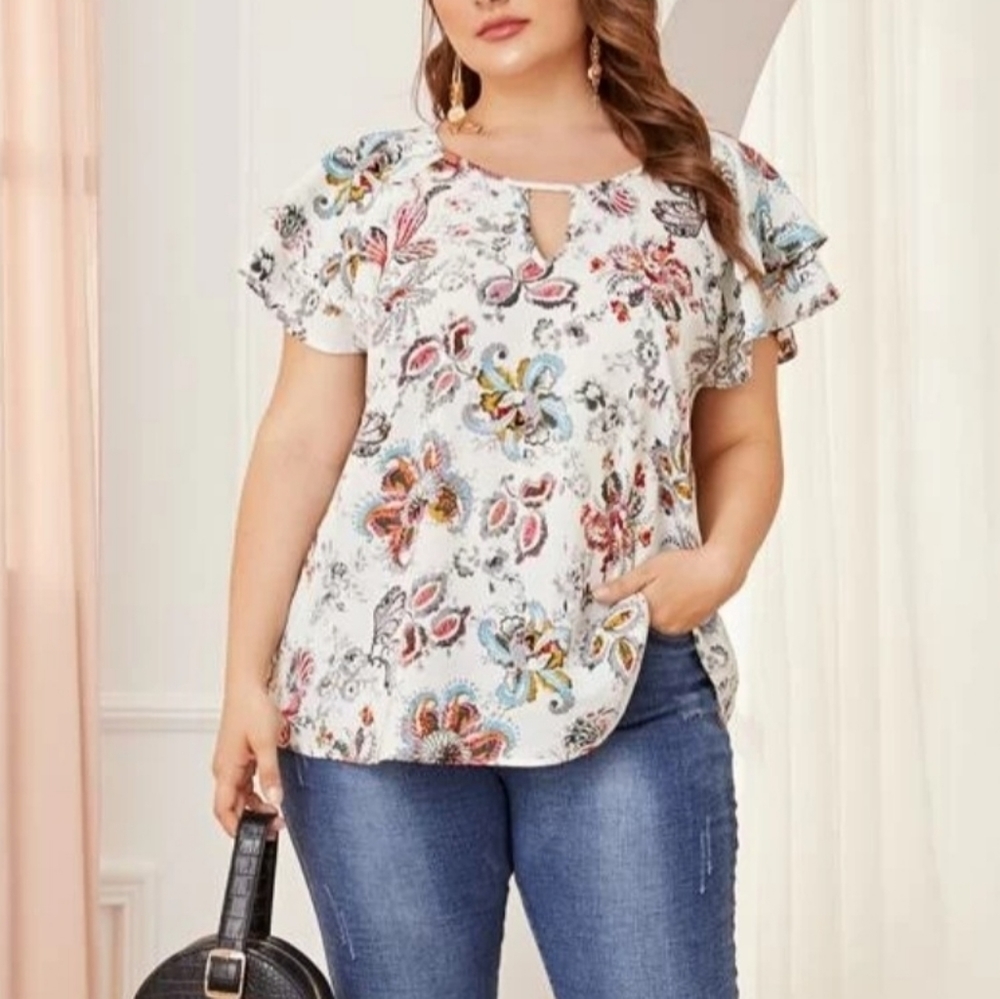 SHEIN Keyhole Neck Short-sleeved Tunic - Picture 3 of 13
